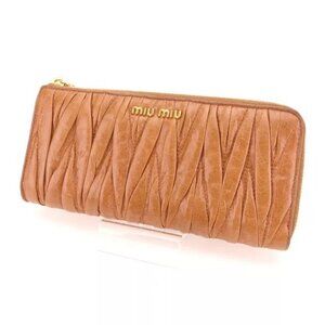 miumiu Wallet Purse zipper wallet Materasse Brown Woman Authentic Used